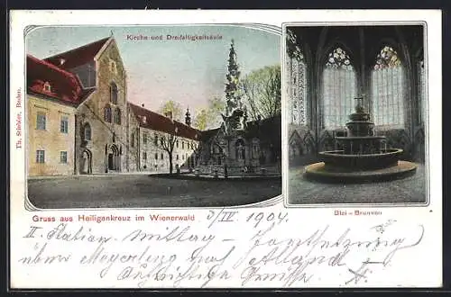 AK Heiligenkreuz /Wienerwald, Kirche und Dreifaltigkeitssäule, Blei-Brunnen