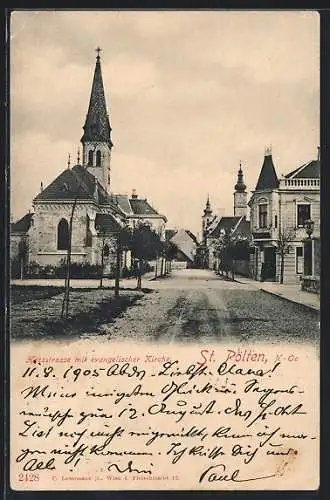 AK St. Pölten, Hessstrasse mit evangelischer Kirche