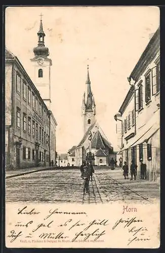 AK Horn, Strassenpartie mit Kirche