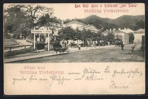 AK Mödling Vorderbrühl, Strassenpartie mit Restaurant Carl Gessl