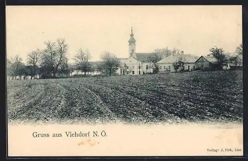 AK Viehdorf /N. Ö., Ortspartie mit Kirche