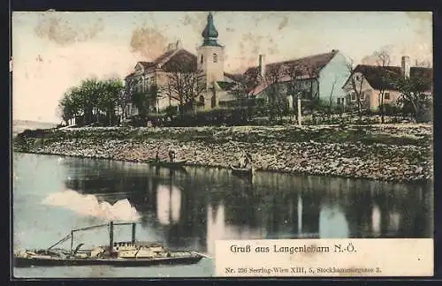 AK Tulln an der Donau, Langenlebarn, Ortsansicht mit Dampfer