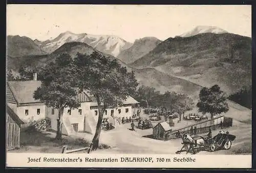 Künstler-AK Gloggnitz, Gasthaus Dalarhof, Pferdekutsche