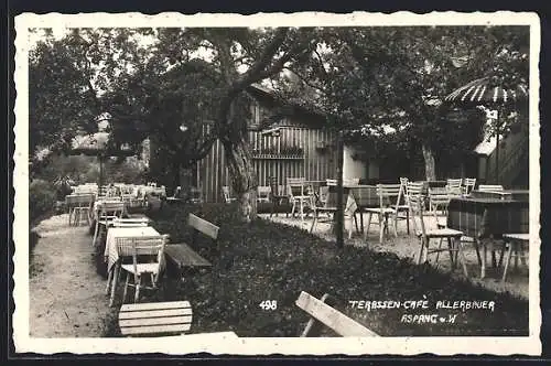 AK Aspang a. W., Terrasse-Café Allerbauer, Blick in den Garten