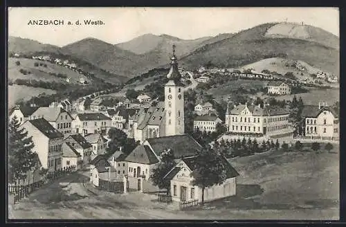 AK Anzbach a. d. Westb., Ortsansicht mit Blick auf die Kirche