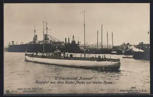 AK U-Frachtschiff Bremen bei der Ausfahrt aus dem Kieler Hafen zur ersten Reise