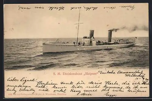 AK Kriegsschiff SM Divisionsboot Sleipner auf hoher See