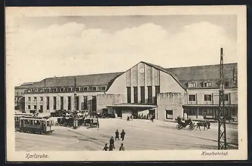 AK Karlsruhe, Hauptbahnhof, Strassenbahnen