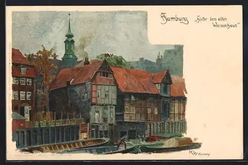 Künstler-AK Heinrich Kley: Hamburg, Partie hinter dem alten Waisenhaus um 1900