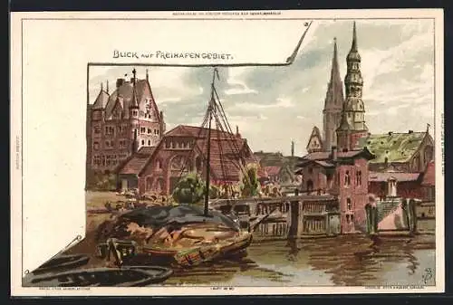 Künstler-AK C.Biese: Alt-Hamburg, Blick auf Freihafengebiet