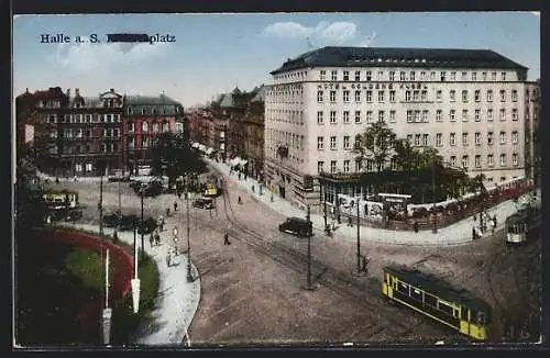 AK Halle a. S., Riebeckplatz mit Strassenbahnen