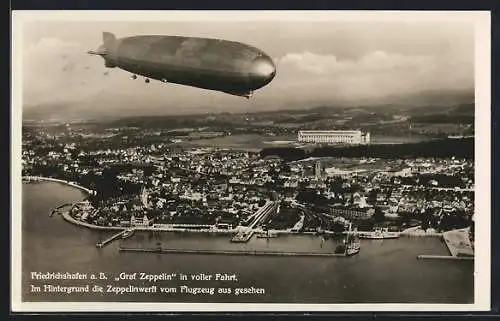 AK Friedrichshafen a. B., Graf Zeppelin über der Stadt