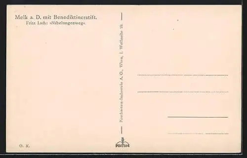 Künstler-AK Fritz Lach: Melk a. D. mit Benediktinerstift, Nibelungenweg