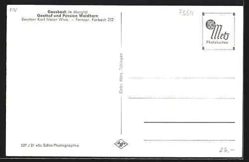 AK Gausbach im Murgtal, Gasthof und Pension Waldhorn von Karl Maier Witwe