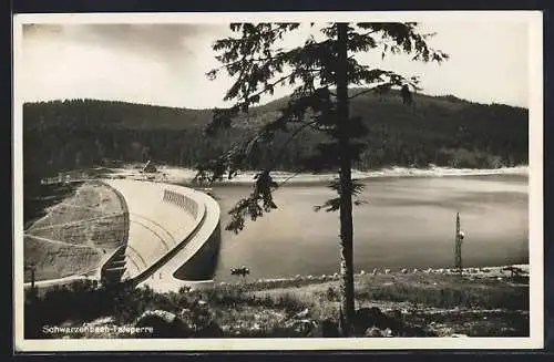 AK Schwarzenbach, Talsperre mit Boot auf dem Wasser