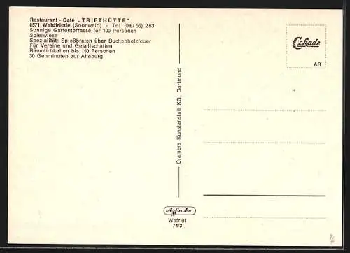 AK Waldfriede /Soonwald, Restaurant-Café Trifthütte, Braten des Spiessbratens