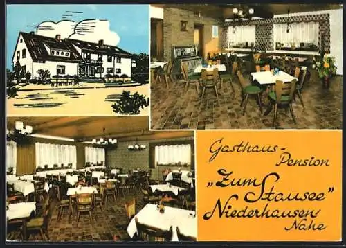AK Niederhausen /Nahe, Gasthaus Zum Stausee, Bes. Fam. Simon Kunz, Aussen- und Innenansicht