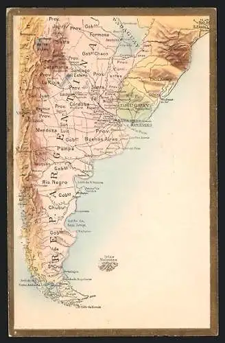 Präge-AK Landkarte von Argentinien mit Uruguay, Chile und Paraguay