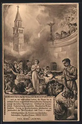 Künstler-AK Schlussapotheose des Kreuzes aus dem Roman Deus Vicit! von Paul Maria Lacroma