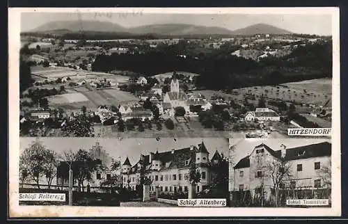 AK Hitzendorf, Schloss Tausendlust, Schlösser Reiteregg und Altenberg, Ortsansicht aus der Vogelschau