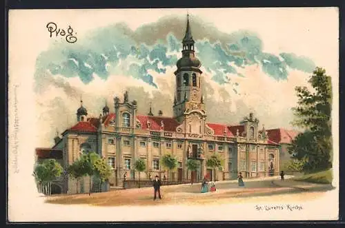 Lithographie Prag / Praha, St. Loretto Kirche