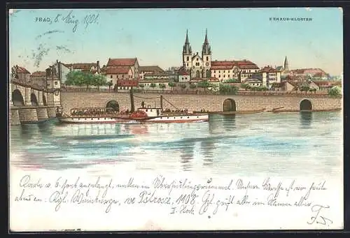 Lithographie Prag, Blick zum Emauzy-Kloster