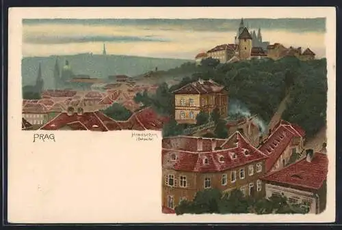 Lithographie Prag / Praha, Hradcany, Strana vych