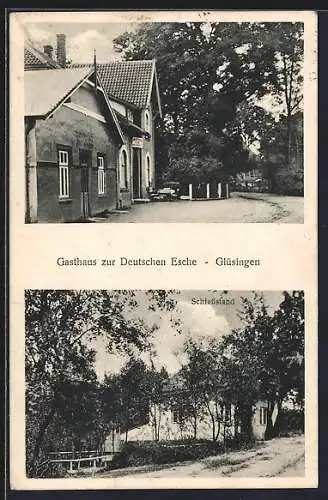 AK Glüsingen / Hittfeld, Gasthaus Zur deutschen Eiche, Inh.: Adolf Eddelbüttel, Schiessstand