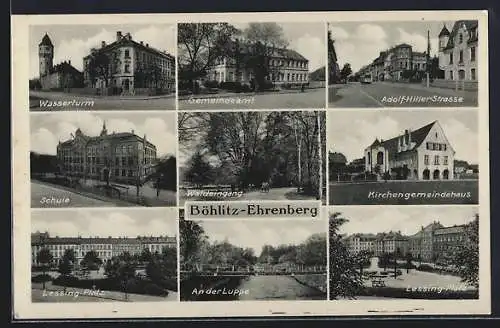 AK Böhlitz-Ehrenberg, Strasse, Lessing-Platz, An der Lupe, Wasserturm