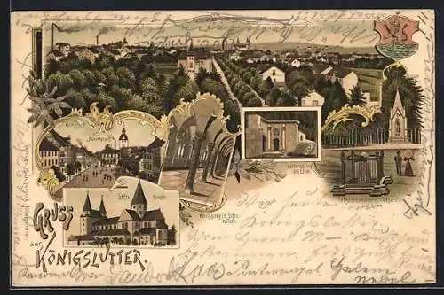 Lithographie Königslutter, Stiftkirche, Marktplatz, Tetzeldenkmal, Wappen