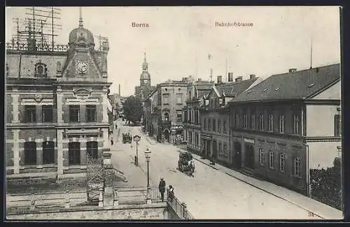 AK Borna / Sachsen, Bahnhofstrasse von oben