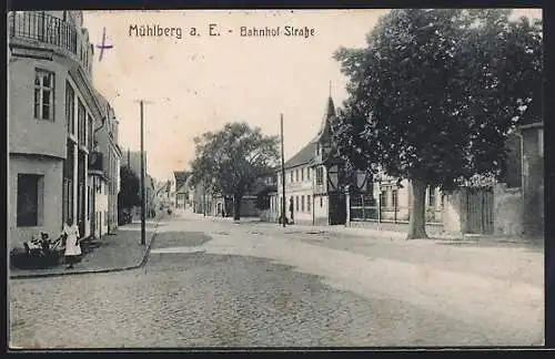 AK Mühlberg a. E., Blick in die Bahnhofstrasse