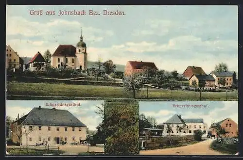 AK Johnsbach, Erbgerichtsgasthof, Teilansicht mit Kirche