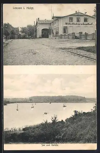 AK Leezen / Holstein, Gasthaus Willy Rickers, See und Gehölz