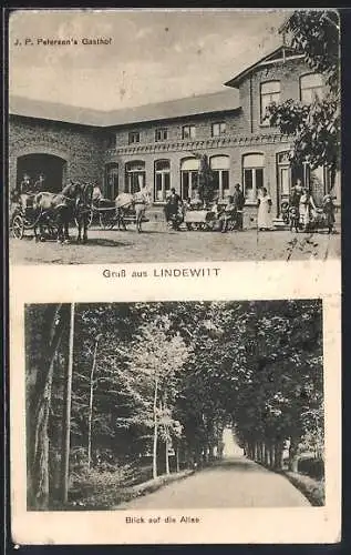 AK Lindewitt, Gasthof J. P. Petersen, Blick auf die Allee