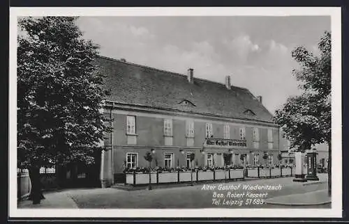 AK Leipzig, Alter Gasthof Wiederitzsch mit Terrasse