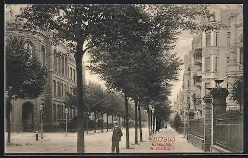 AK Cottbus, Bahnhofstrasse mit Realschule