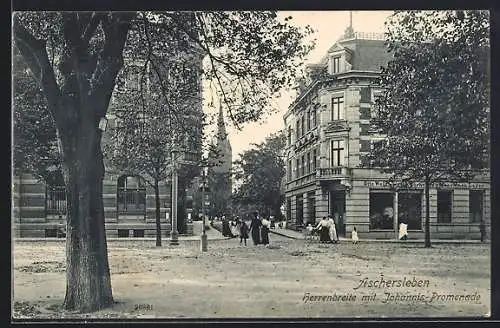 AK Aschersleben, Strasseneck an der Herrenbreite und Johannis-Promenade