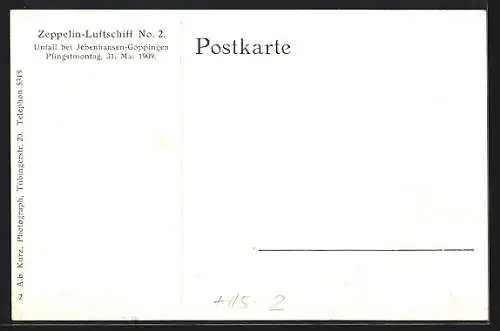 AK Jebenhausen-Göppingen, Zeppelin-Luftschiff No. 2, Pfingstmonta 31. Mai 1909