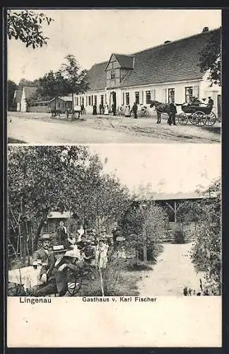 AK Lingenau, Gasthaus von Karl Fischer mit Garten