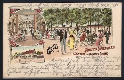 Lithographie Böhlitz-Ehrenberg, Gasthof zur Grossen Eiche mit Gartenlokal