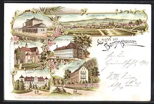 Lithographie Barsinghausen, Deister-Hotel, Bahnhof, Königl. Berginspection