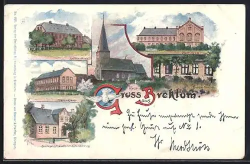 Künstler-AK Breklum, Kirche, Martineum, Brüder-Anstalt