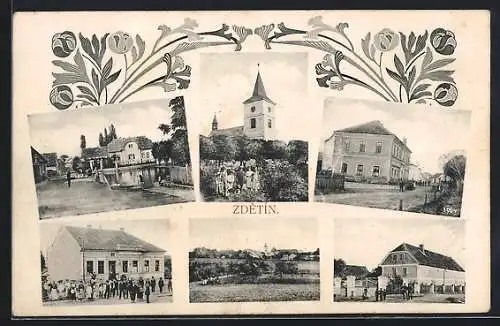 AK Zdetin, Kirche, Strassenansichten