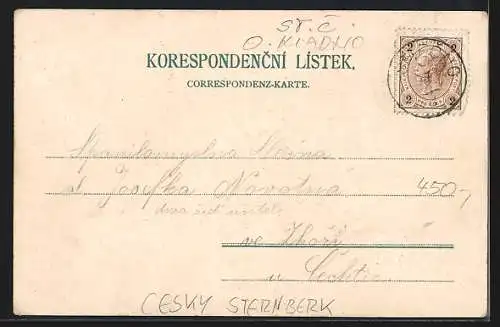 Lithographie Cesky Sternberk, Lazne, Smedensky zamek, Pramen Jindrichuv