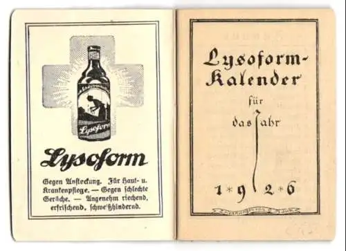 Kalender 1926, Lysoform Heftchen mit 32 Seiten