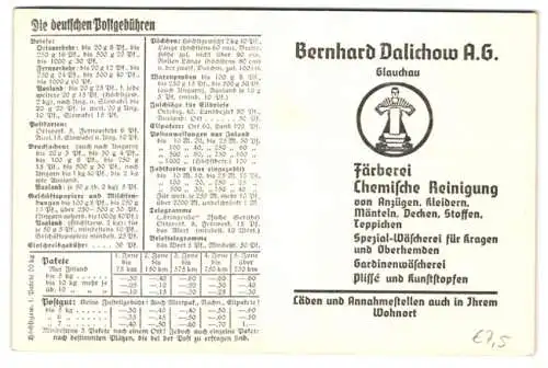 Kalender 1941, Reklame für Färberei & Chemische Reinigung, Bernhard Dalichow AG, Glauchau