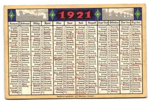 Kalender 1921, Reklame Institut für Schönheitspflege Karl W. Anders, Berlin, Friedrichstrasse 622