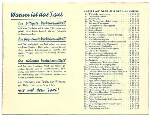 Kalender 1954, Reklame für Taxi-Unternehmen, Im Autotaxi quer durch Wien, Autos & Stephansdom