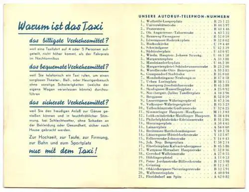 Kalender 1954, Reklame für Taxi-Unternehmen, Im Autotaxi quer durch Wien, Autos & Stephansdom